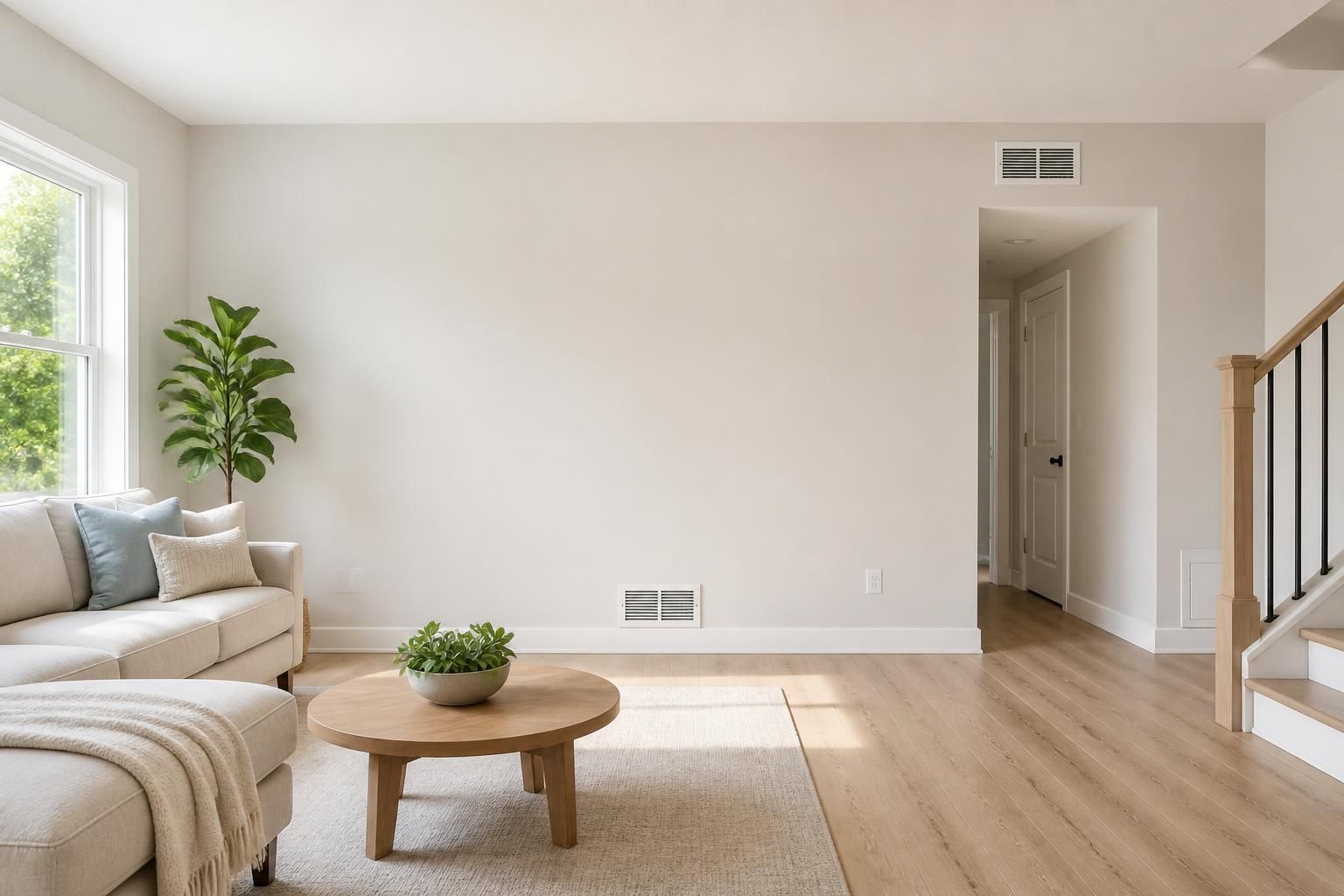Bright finished home interior with clean vents and open space